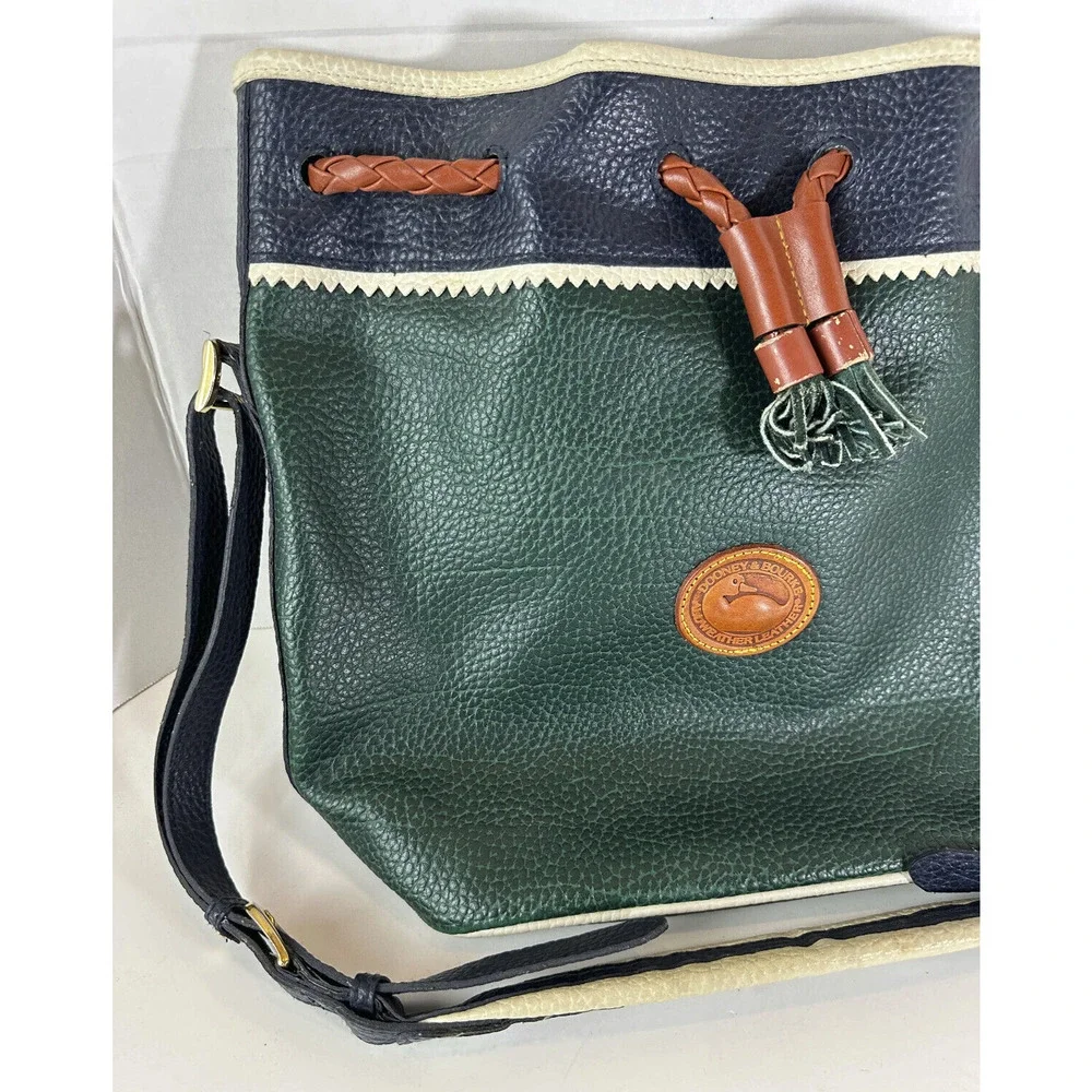Vtg Dooney & Bourke Teton Tri-Color Drawstring Bucket Bag All Weather Leather - Picture 10 of 15